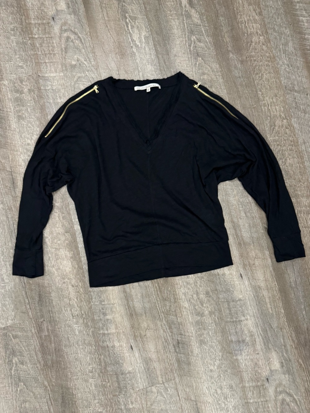 Edgy Black Cotton Zipper Dolman Top S-L Summer Lightweight